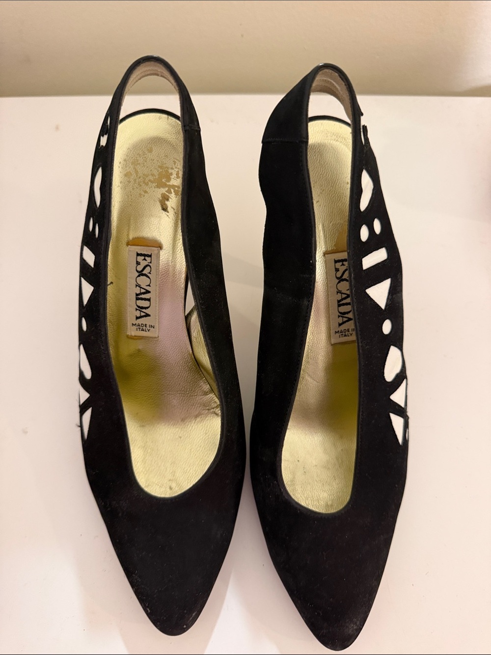 Escada Black Suede Pointed Cutout Slingback Heels